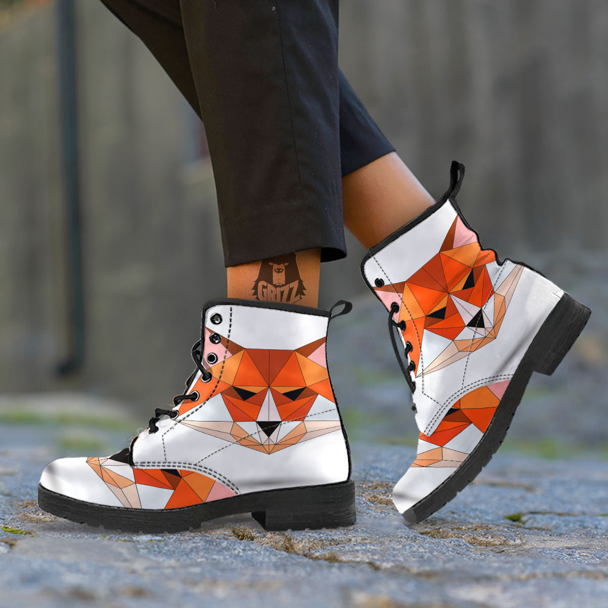 Fox Geometric Print Leather Boots-grizzshop
