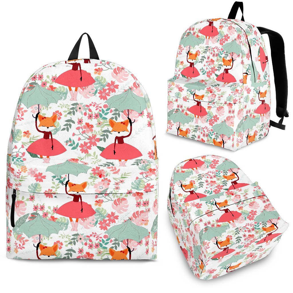Fox Girl Flower Pattern Print Backpack-grizzshop