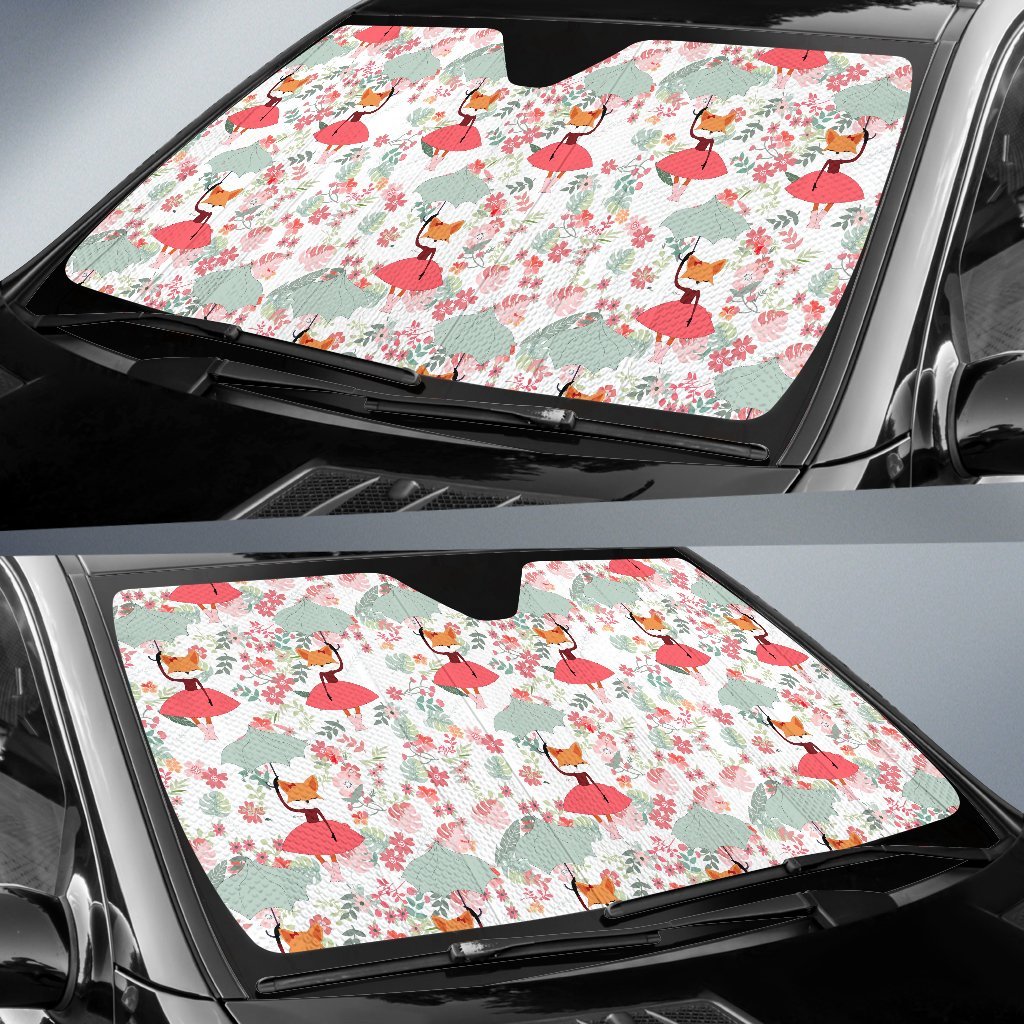 Fox Girl Flower Pattern Print Car Sun Shade-grizzshop