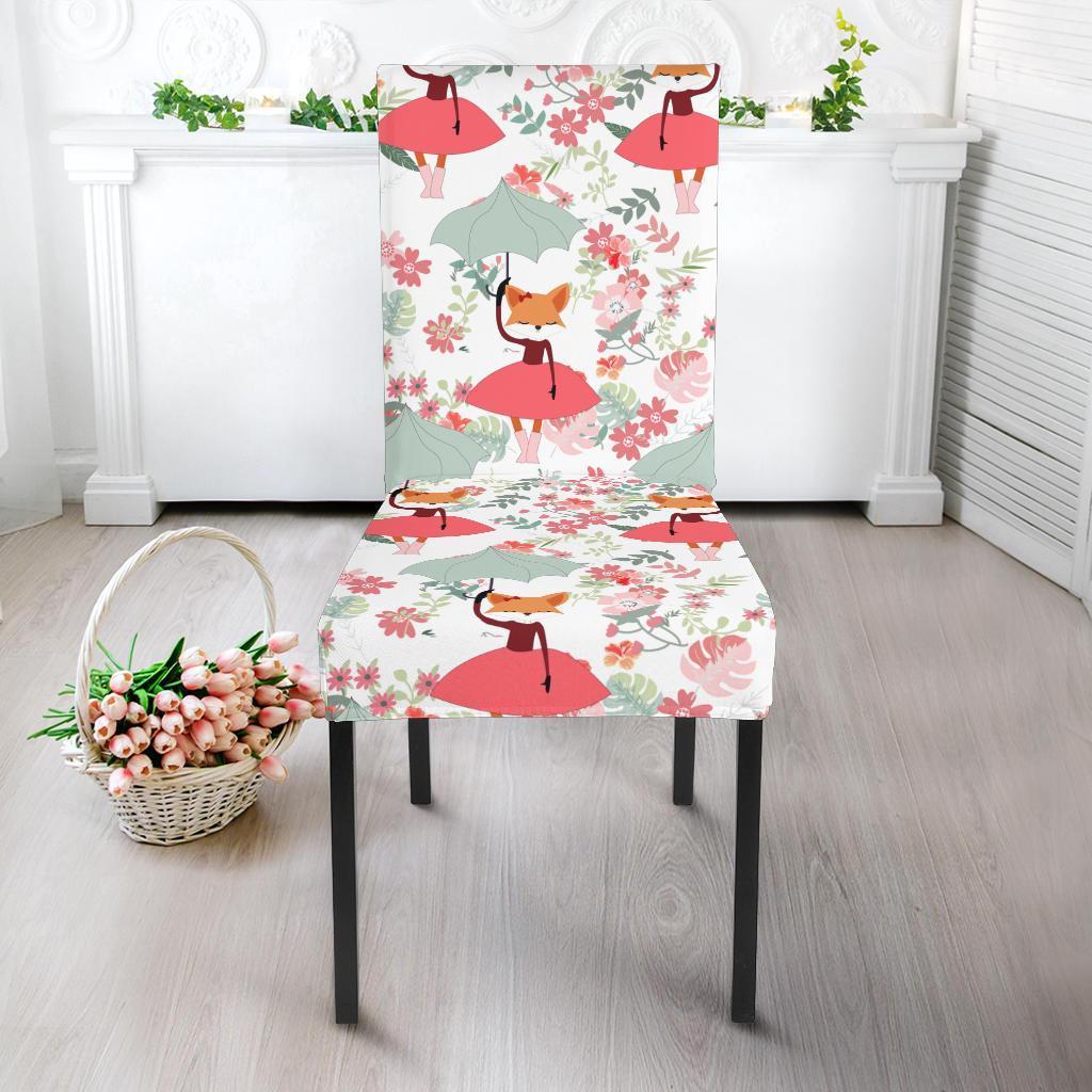 Fox Girl Flower Pattern Print Chair Cover-grizzshop