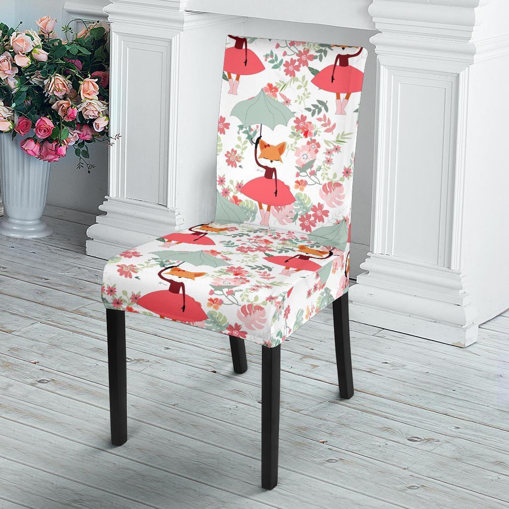 Fox Girl Flower Pattern Print Chair Cover-grizzshop