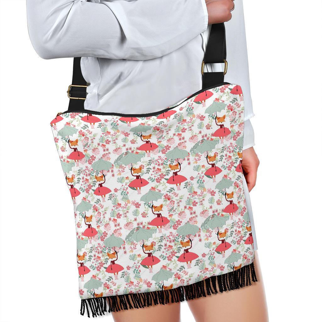 Fox Girl Flower Pattern Print Crossbody Bags-grizzshop