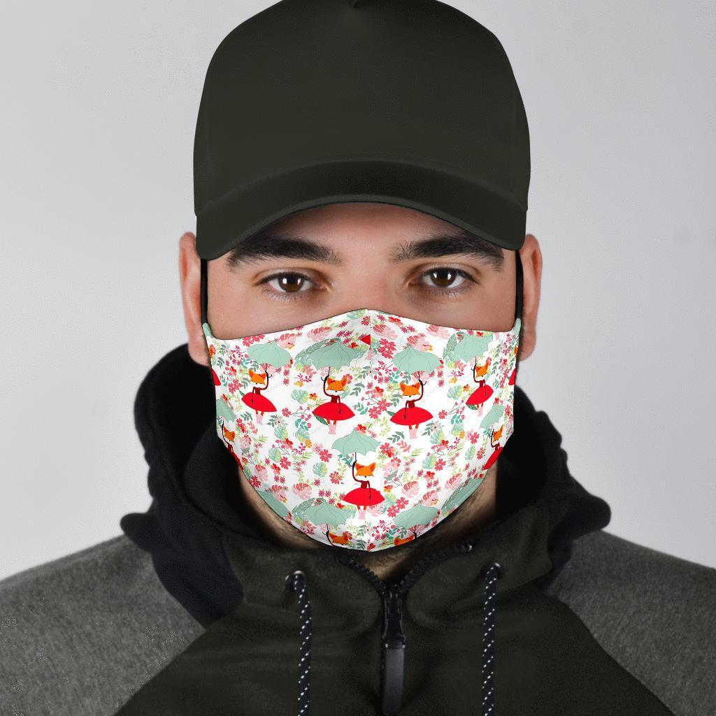 Fox Girl Flower Pattern Print Face Mask-grizzshop