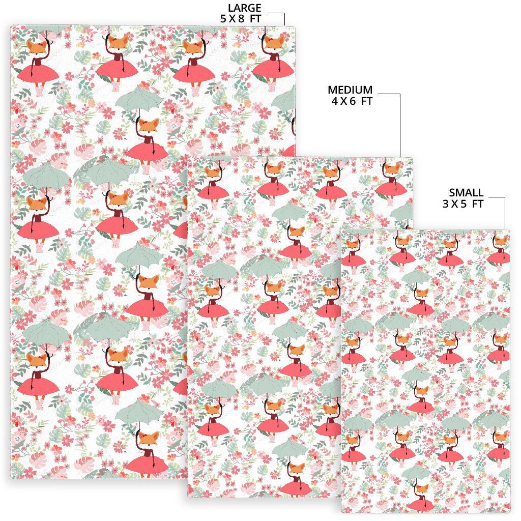 Fox Girl Flower Pattern Print Floor Mat-grizzshop