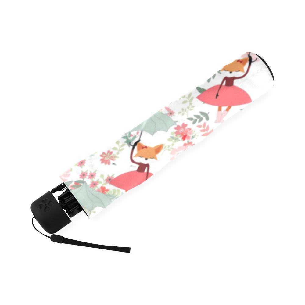 Fox Girl Flower Pattern Print Foldable Umbrella-grizzshop