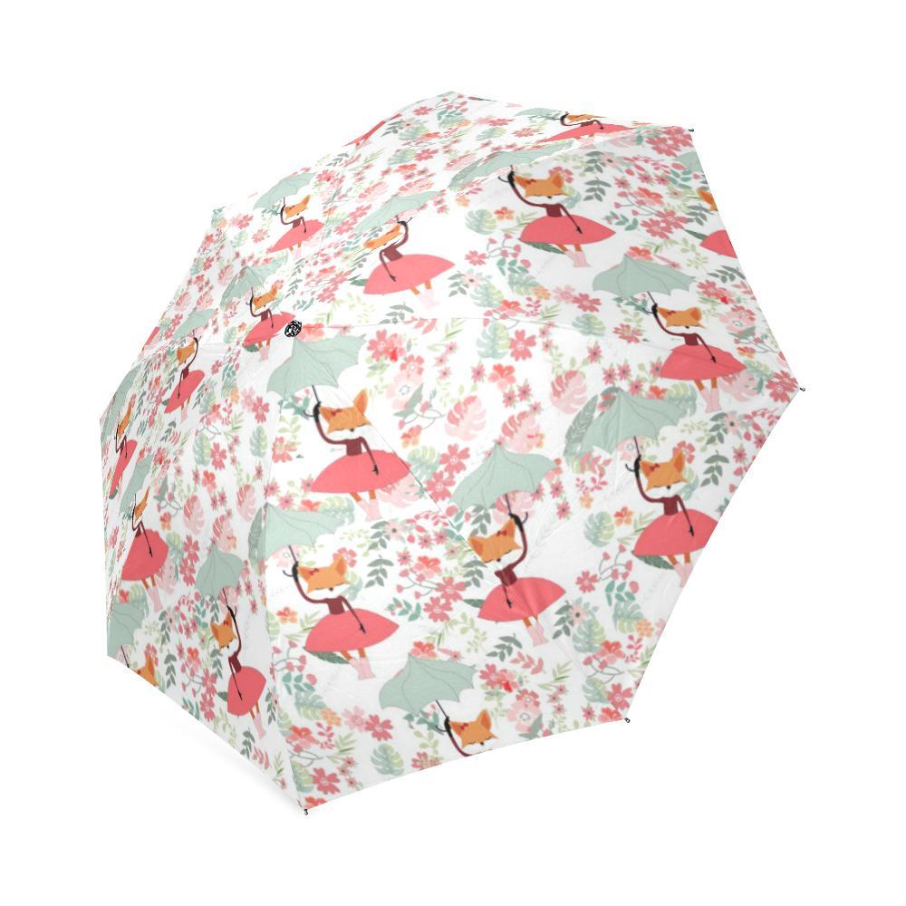 Fox Girl Flower Pattern Print Foldable Umbrella-grizzshop