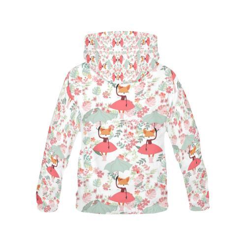 Fox Girl Flower Pattern Print Men Pullover Hoodie-grizzshop