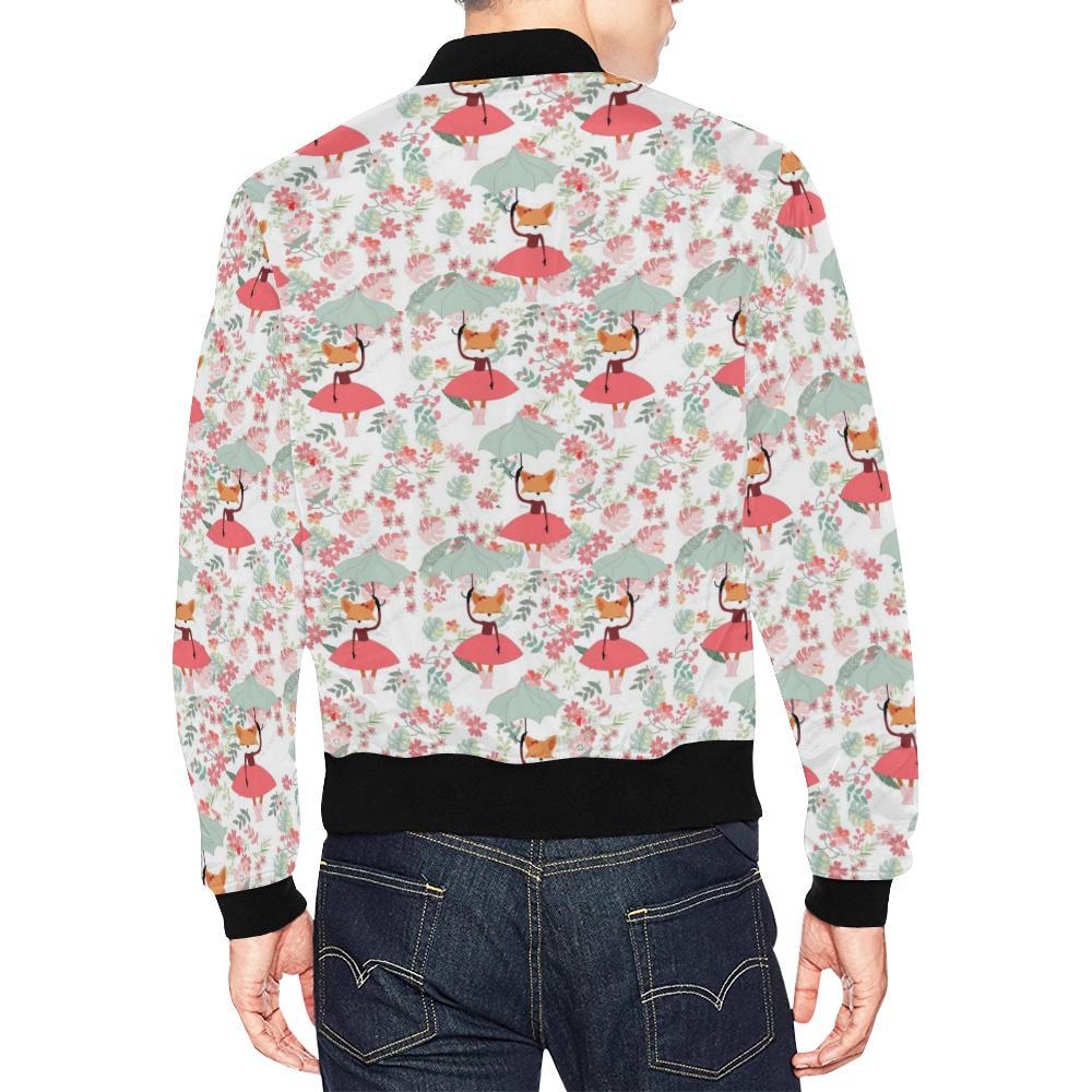 Fox Girl Flower Pattern Print Men's Bomber Jacket-grizzshop