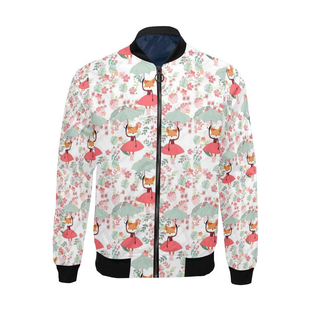 Fox Girl Flower Pattern Print Men's Bomber Jacket-grizzshop