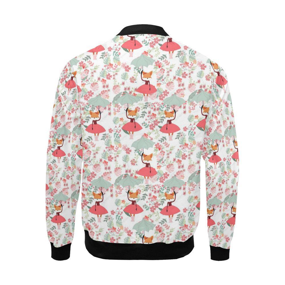 Fox Girl Flower Pattern Print Men's Bomber Jacket-grizzshop