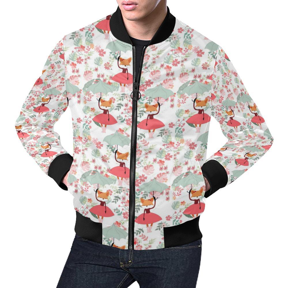 Fox Girl Flower Pattern Print Men's Bomber Jacket-grizzshop