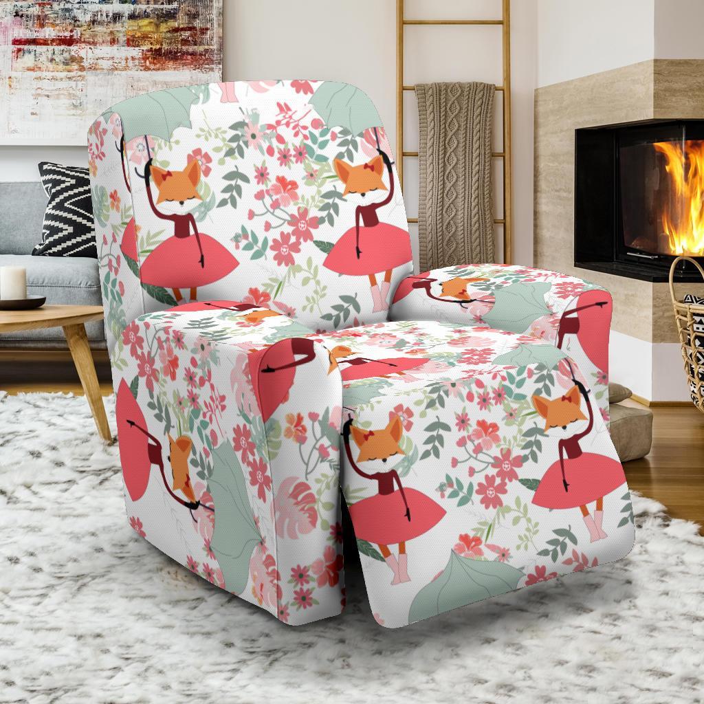 Fox Girl Flower Pattern Print Recliner Cover-grizzshop