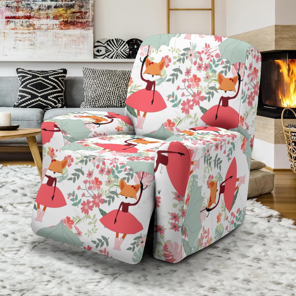 Fox Girl Flower Pattern Print Recliner Cover-grizzshop