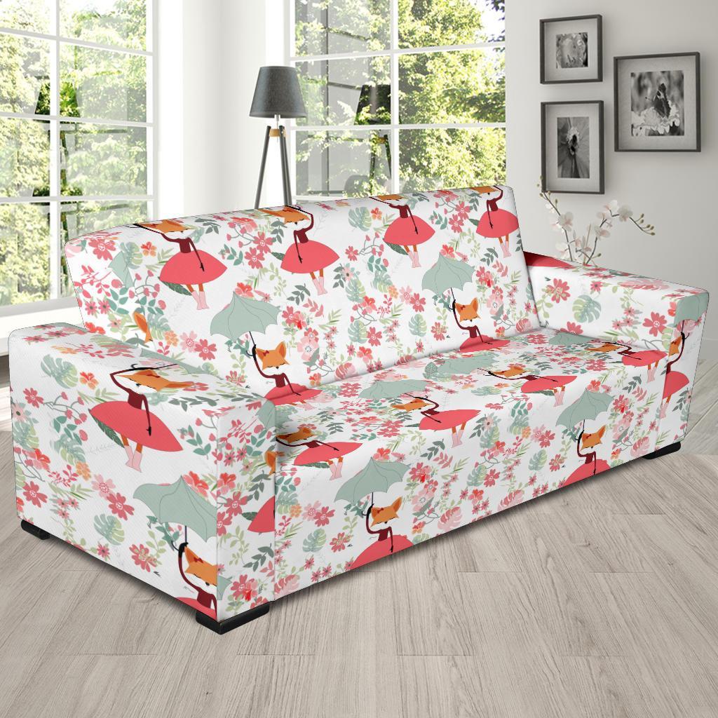 Fox Girl Flower Pattern Print Sofa Covers-grizzshop