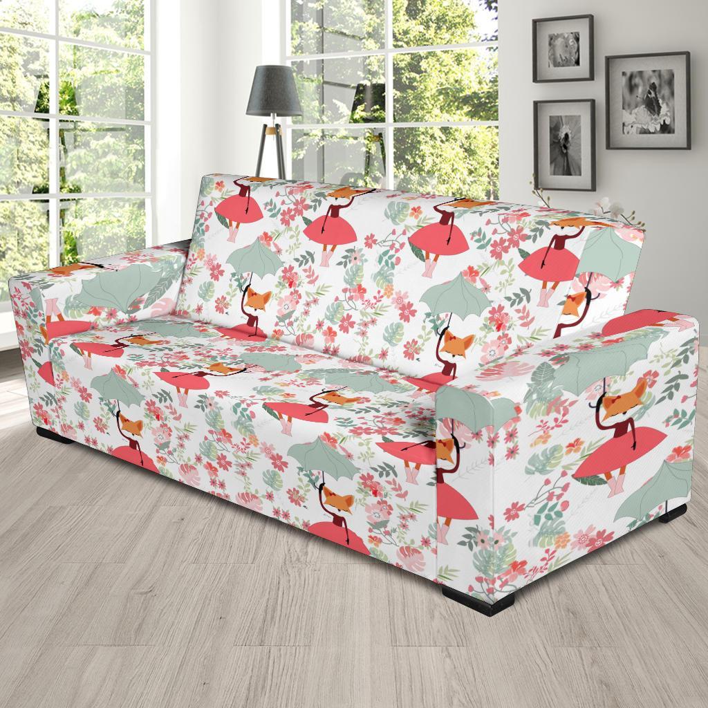 Fox Girl Flower Pattern Print Sofa Covers-grizzshop