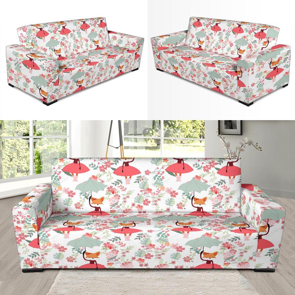 Fox Girl Flower Pattern Print Sofa Covers-grizzshop