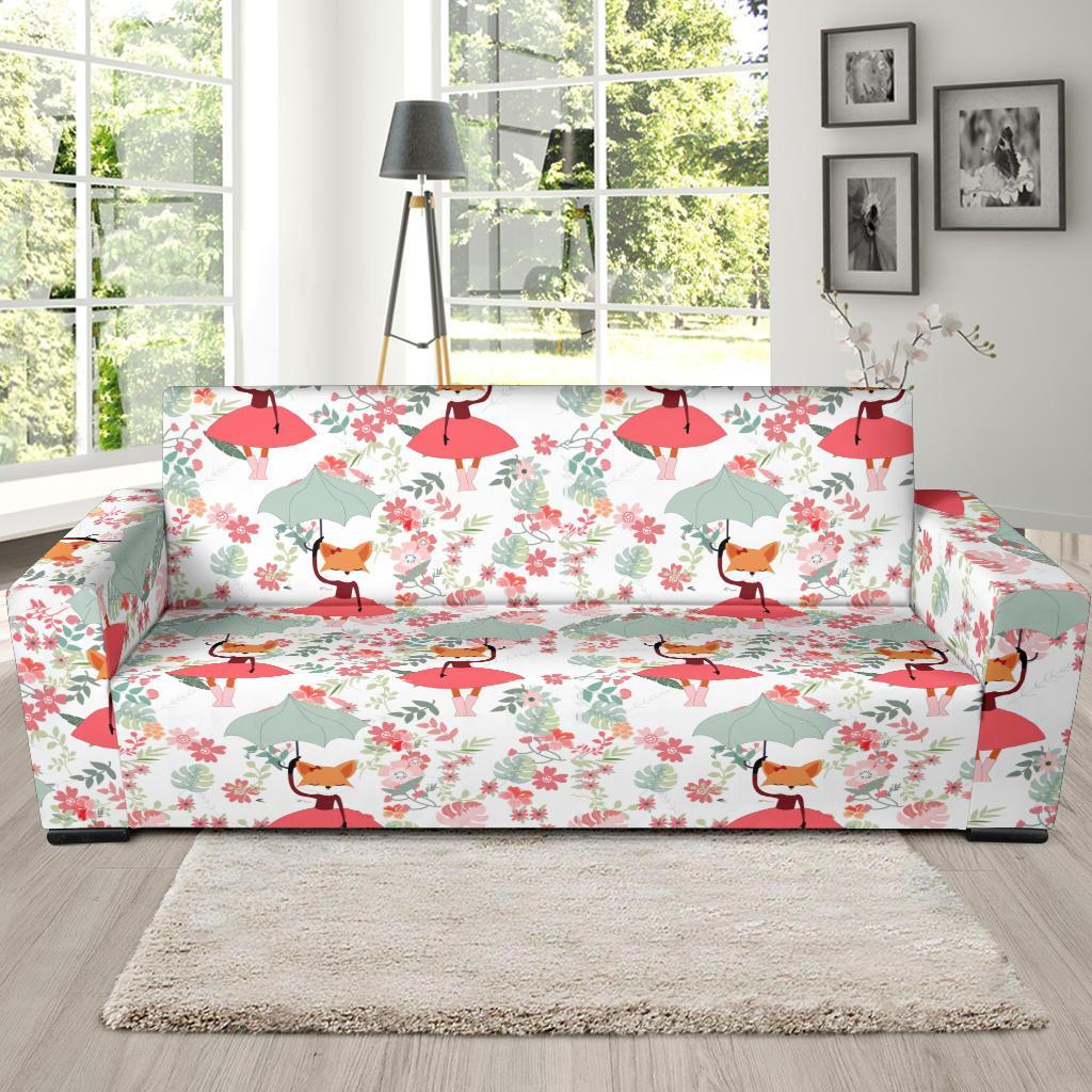 Fox Girl Flower Pattern Print Sofa Covers-grizzshop