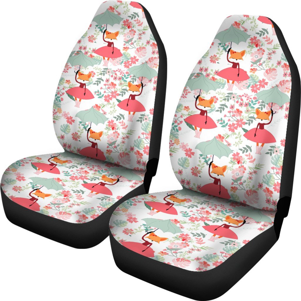 Fox Girl Flower Pattern Print Universal Fit Car Seat Cover-grizzshop