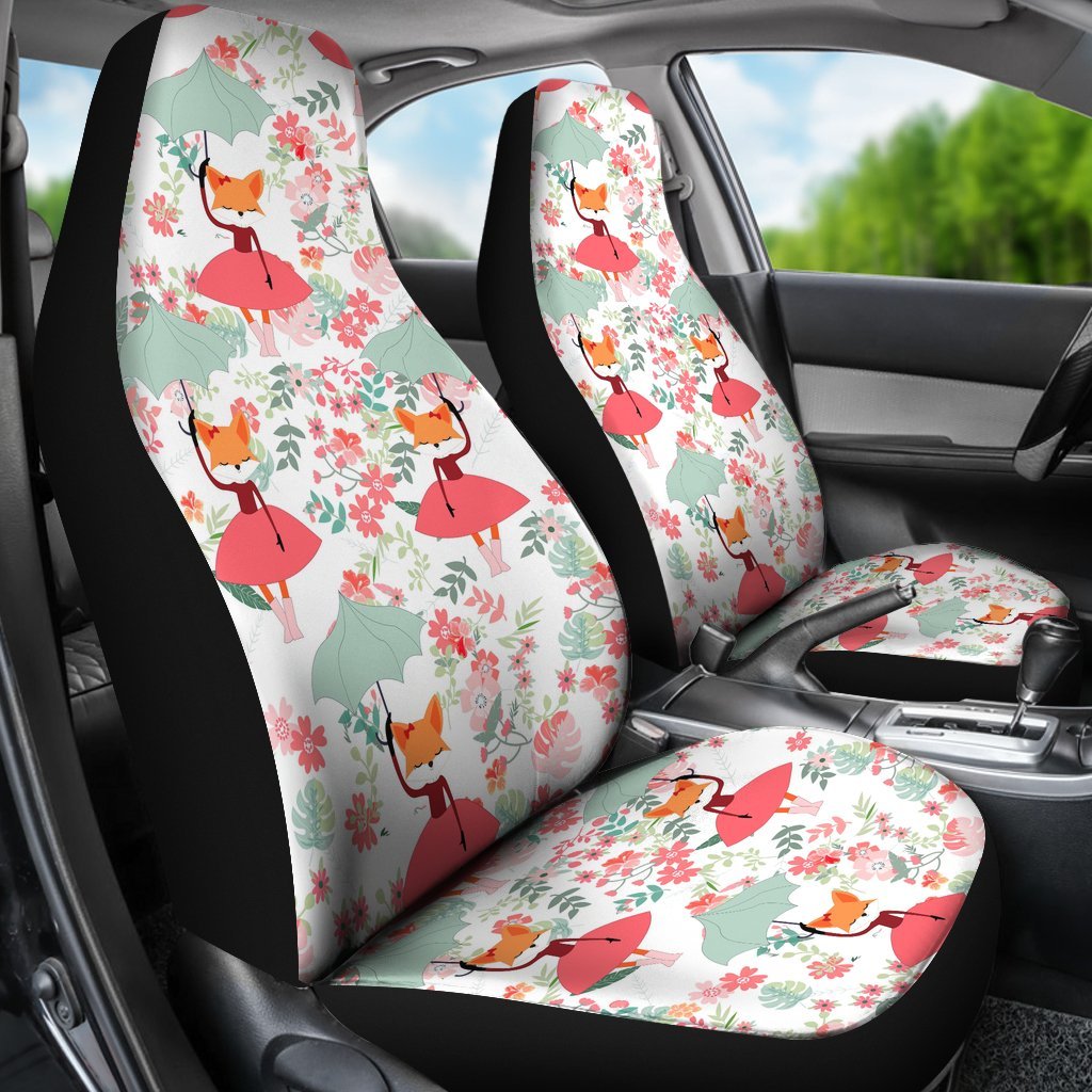 Fox Girl Flower Pattern Print Universal Fit Car Seat Cover-grizzshop