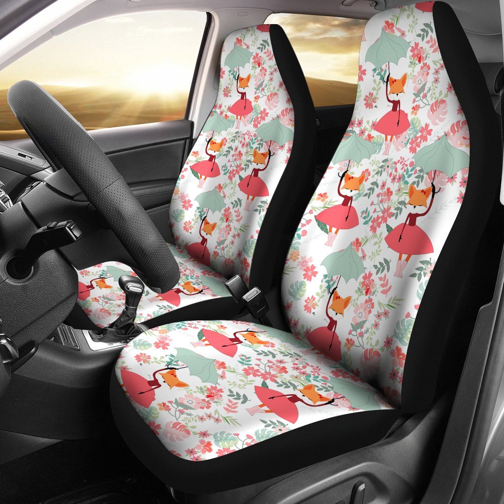 Fox Girl Flower Pattern Print Universal Fit Car Seat Cover-grizzshop