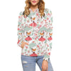 Fox Girl Flower Pattern Print Women Pullover Hoodie-grizzshop