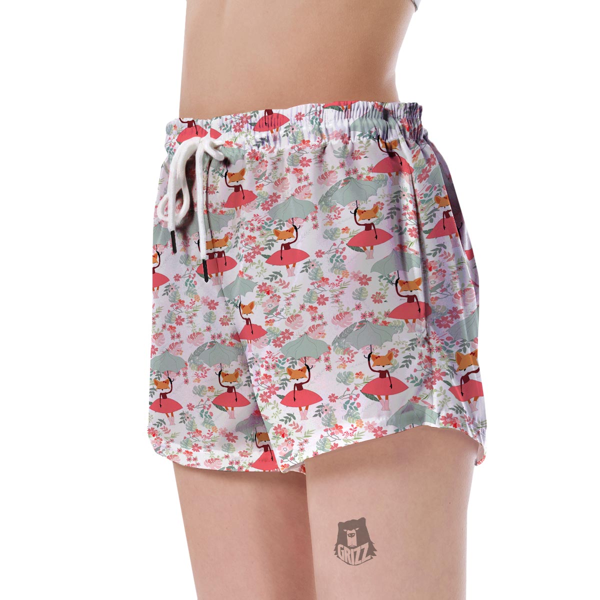 Fox Girl Flower Pattern Print Women's Shorts-grizzshop