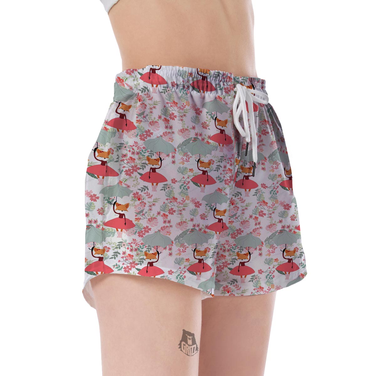 Fox Girl Flower Pattern Print Women's Shorts-grizzshop