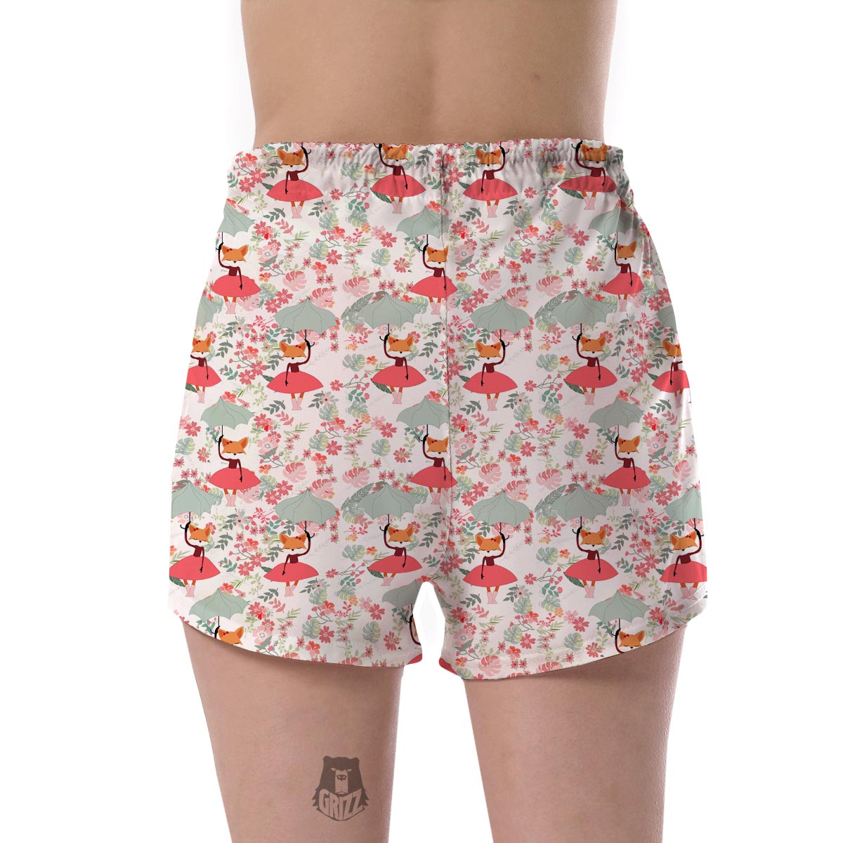 Fox Girl Flower Pattern Print Women's Shorts-grizzshop
