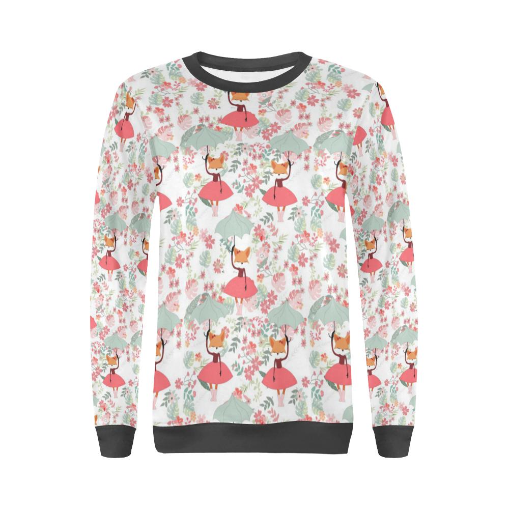 Fox Girl Flower Pattern Print Women's Sweatshirt-grizzshop