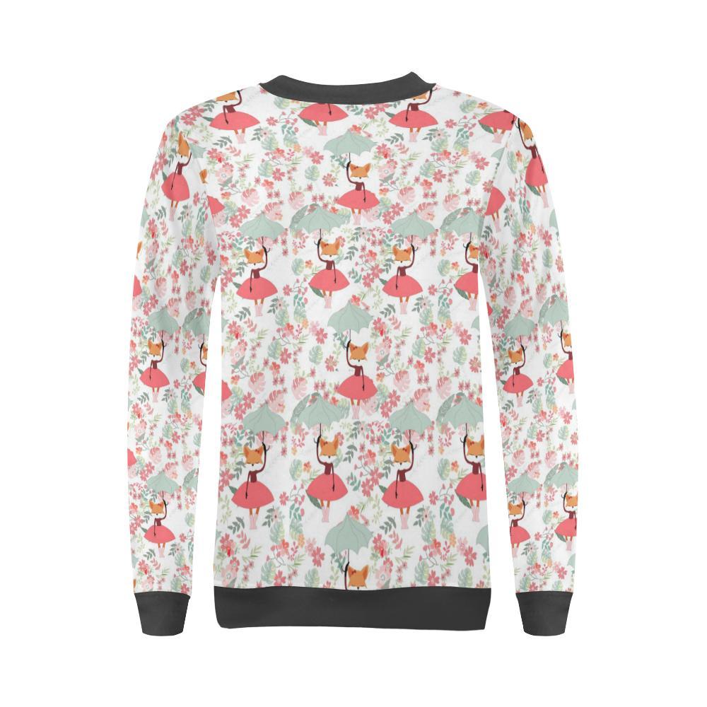 Fox Girl Flower Pattern Print Women's Sweatshirt-grizzshop