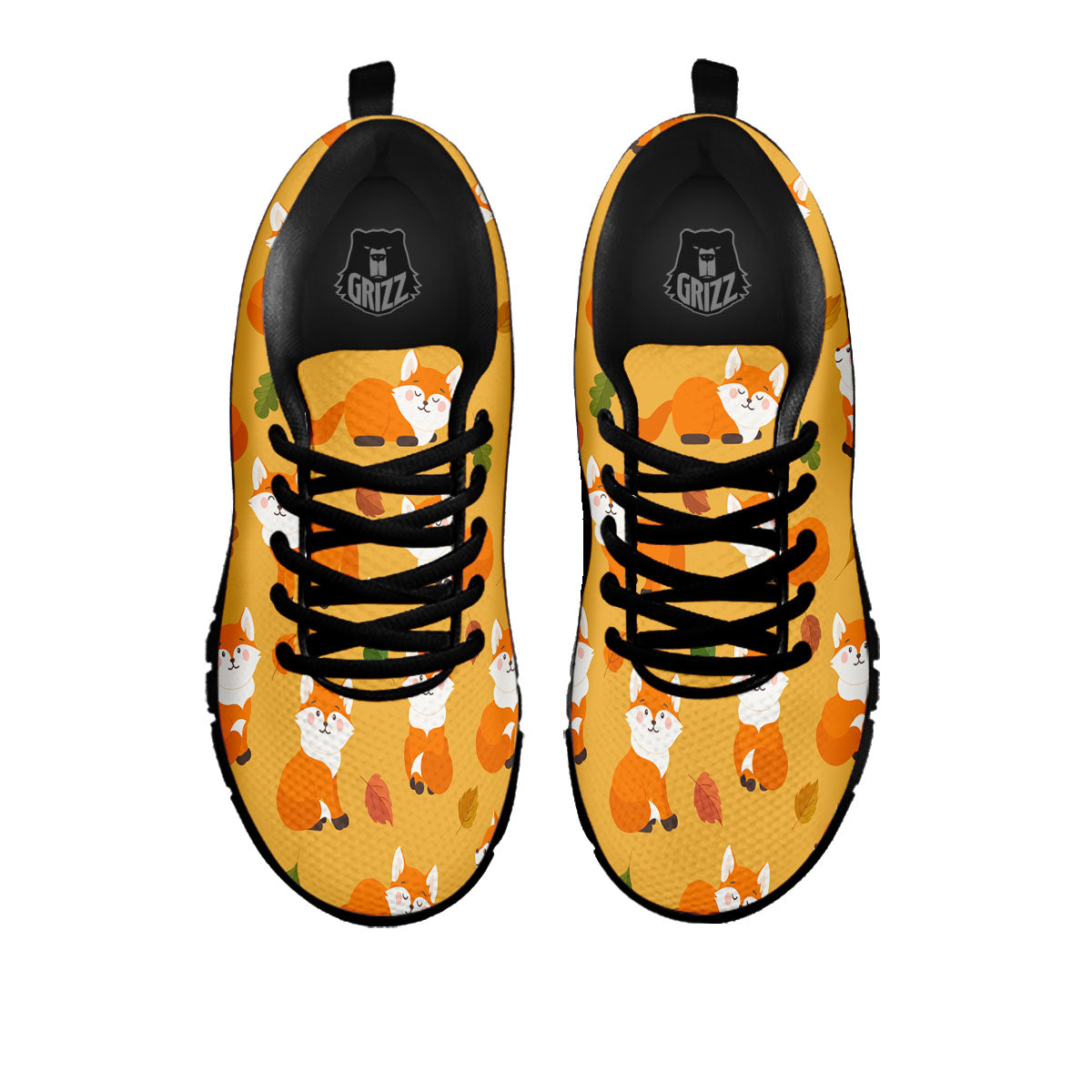 Fox Orange Print Pattern Black Sneaker-grizzshop