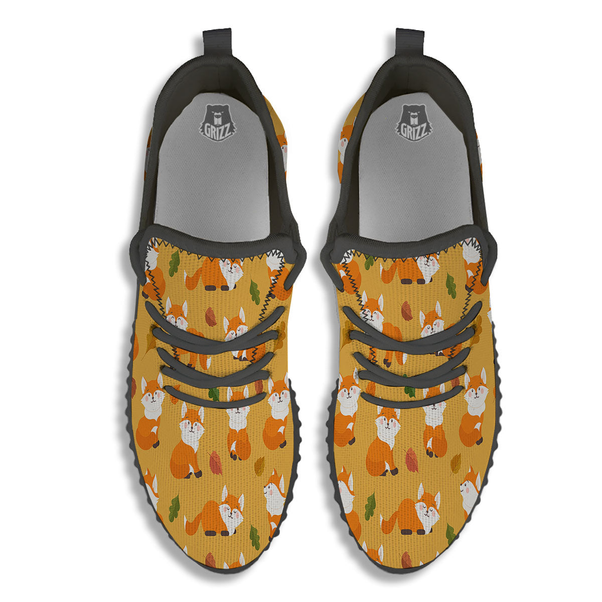 Fox Orange Print Pattern Black Walking Shoes-grizzshop
