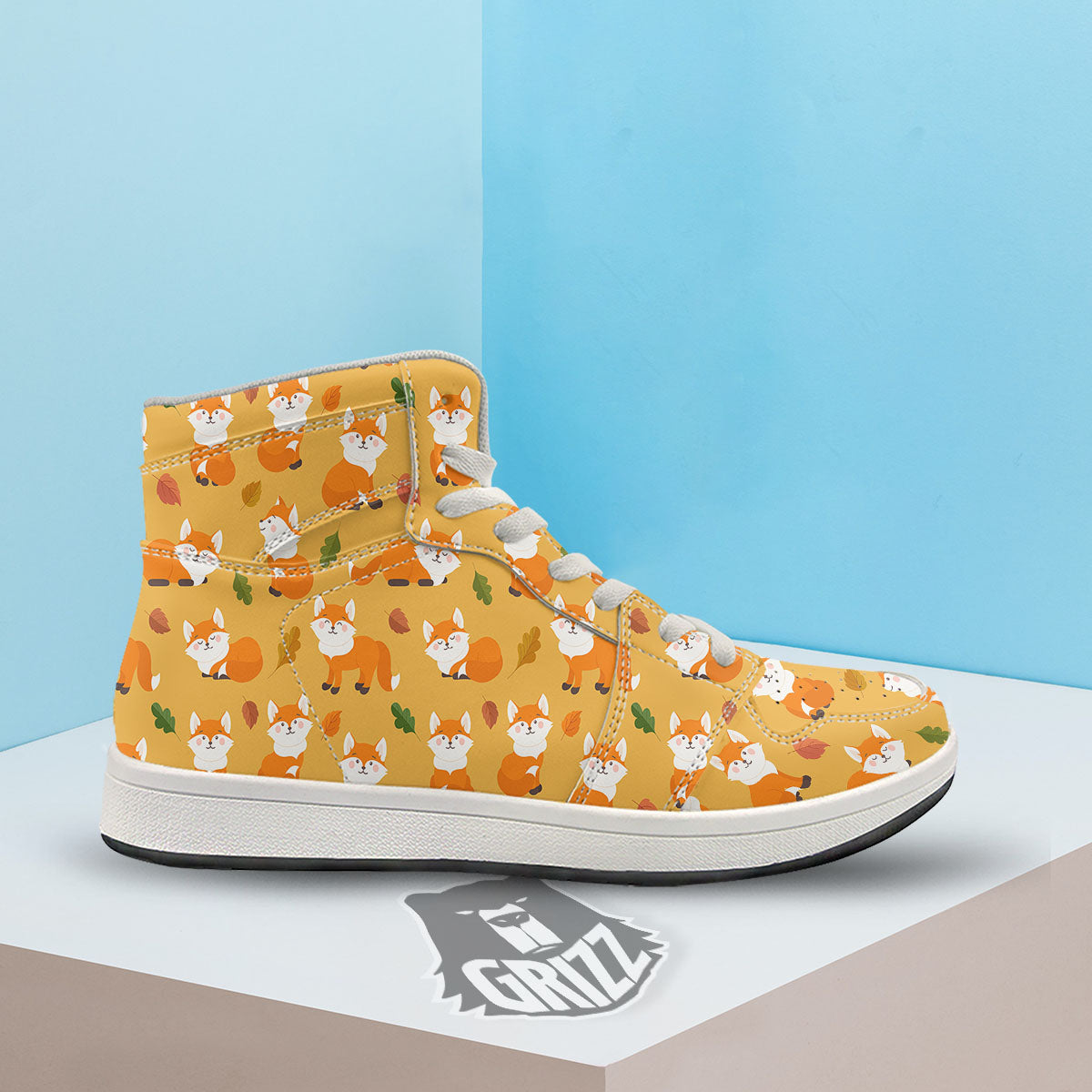 Fox Orange Print Pattern High Top Sneakers-grizzshop
