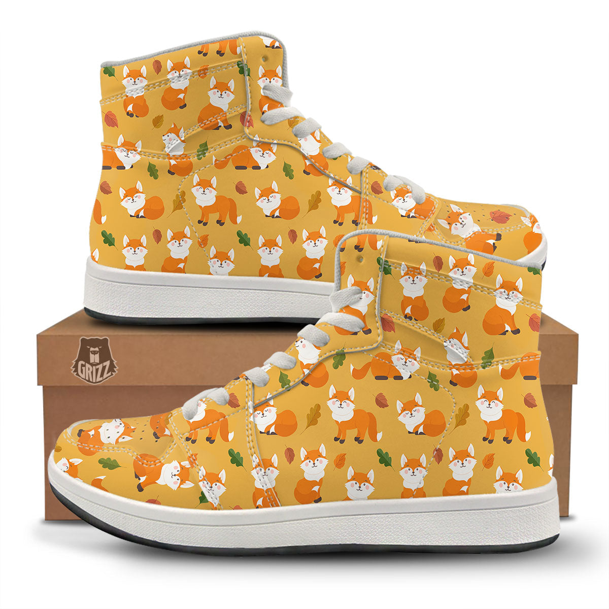 Fox Orange Print Pattern High Top Sneakers-grizzshop