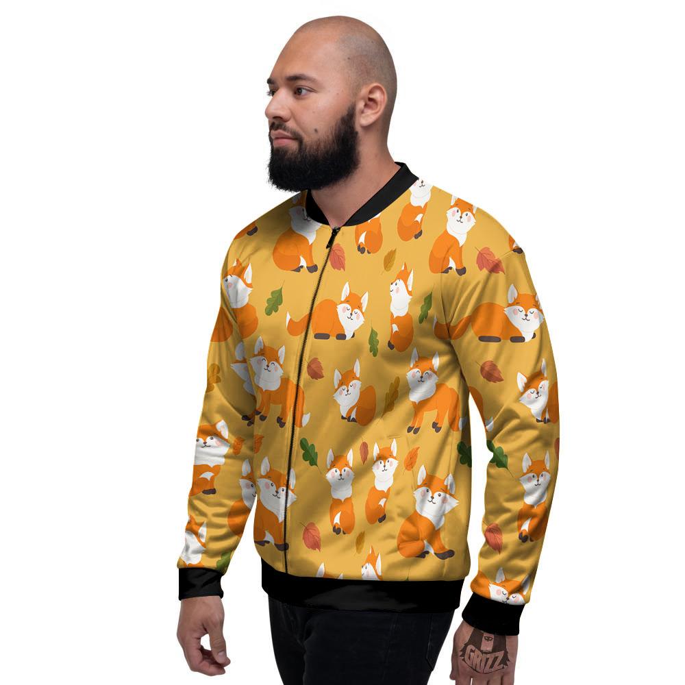 Fox Orange Print Pattern Men's Bomber Jacket-grizzshop