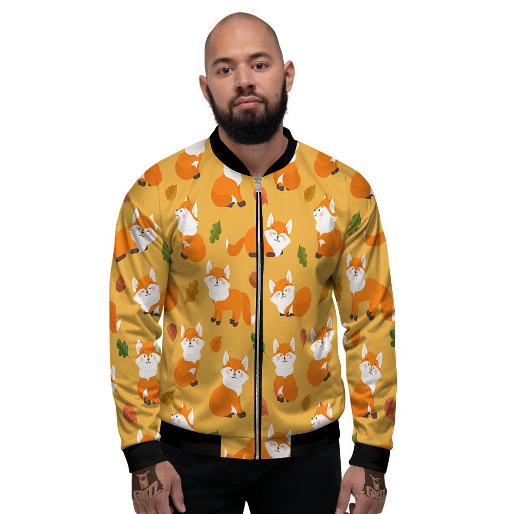 Fox Orange Print Pattern Men's Bomber Jacket-grizzshop