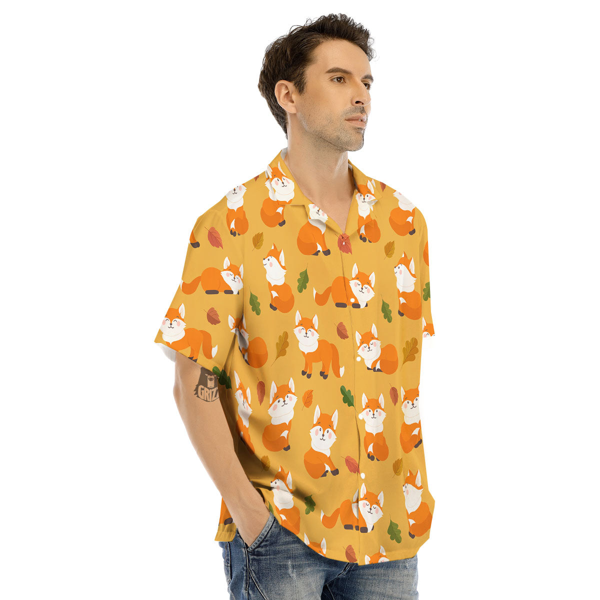 Fox Orange Print Pattern Men's Hawaiian Shirt-grizzshop