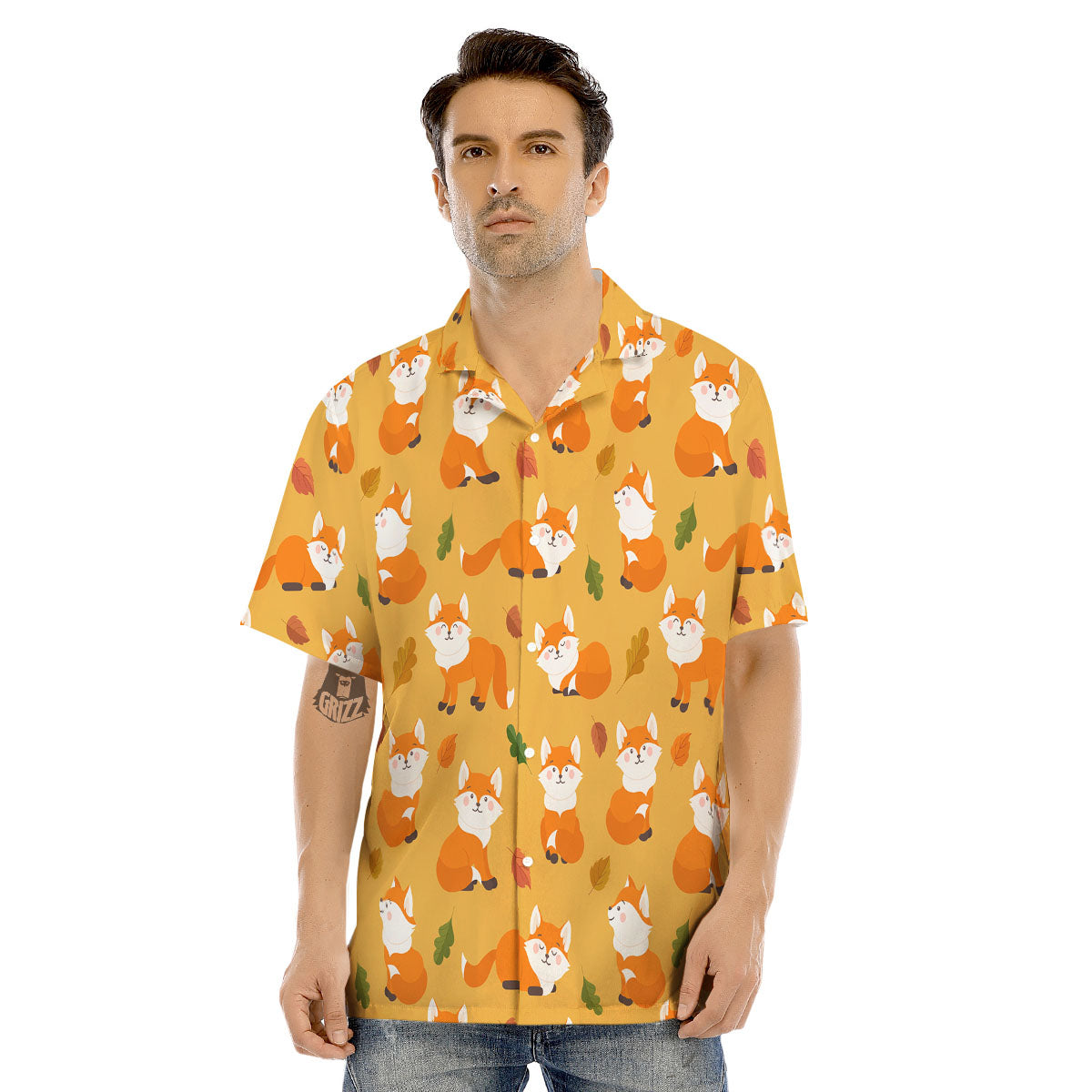 Fox Orange Print Pattern Men's Hawaiian Shirt-grizzshop