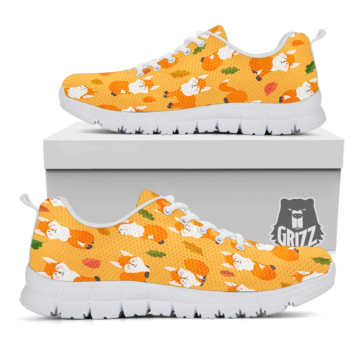 Fox Orange Print Pattern White Sneaker-grizzshop