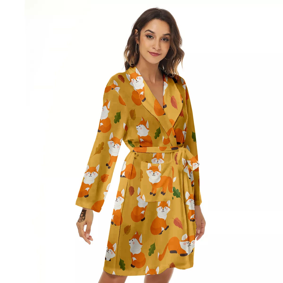 Fox Orange Print Pattern Women's Robe-grizzshop