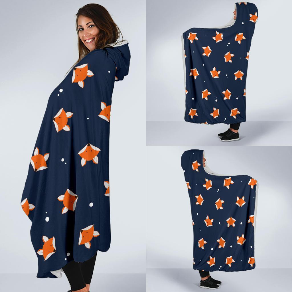 Fox Pattern Print Hooded Blanket-grizzshop