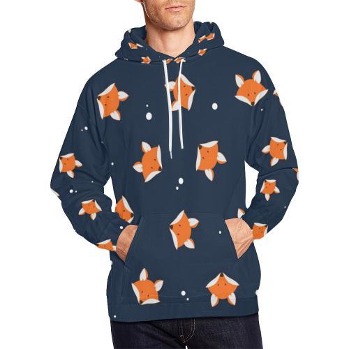 Fox Pattern Print Men Pullover Hoodie-grizzshop