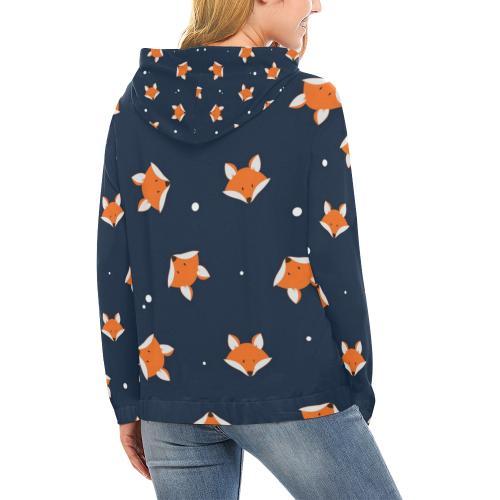 Fox Pattern Print Women Pullover Hoodie-grizzshop