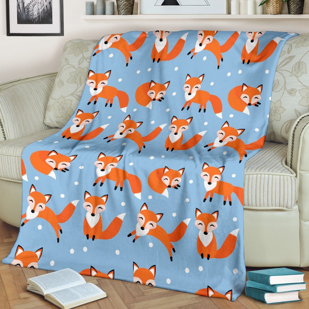 Fox Snow Pattern Print Blanket-grizzshop