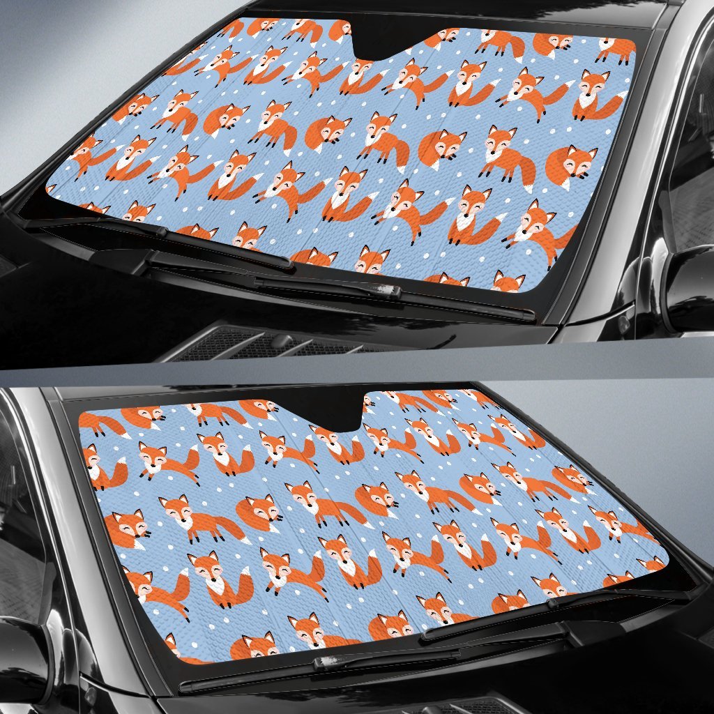 Fox Snow Pattern Print Car Sun Shade-grizzshop