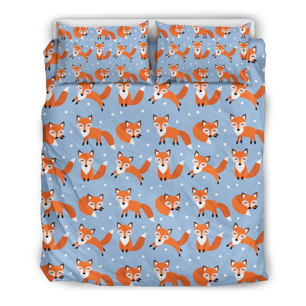 Fox Snow Pattern Print Duvet Cover Bedding Set-grizzshop