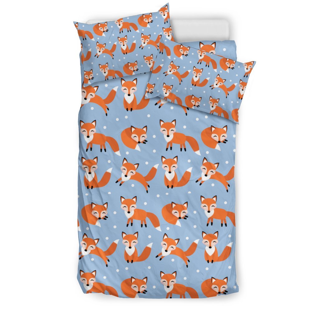 Fox Snow Pattern Print Duvet Cover Bedding Set-grizzshop