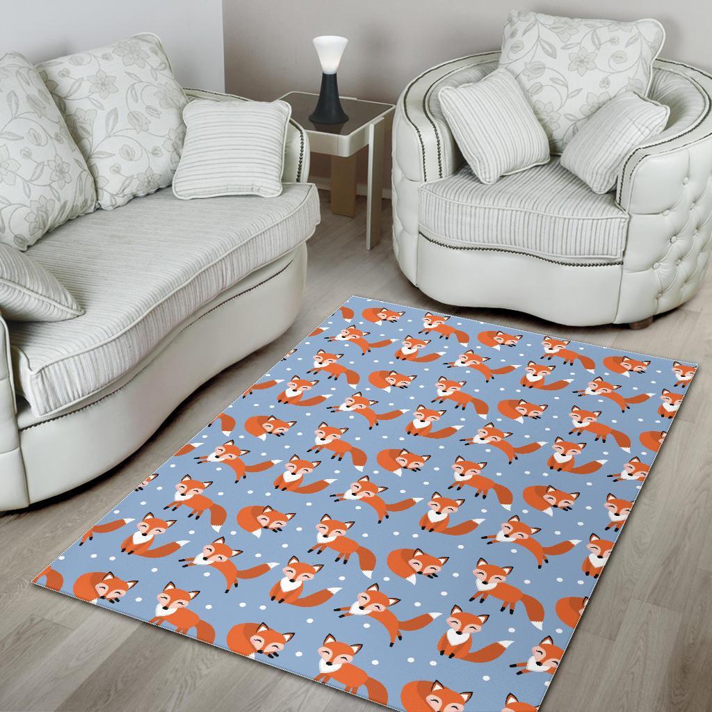 Fox Snow Pattern Print Floor Mat-grizzshop