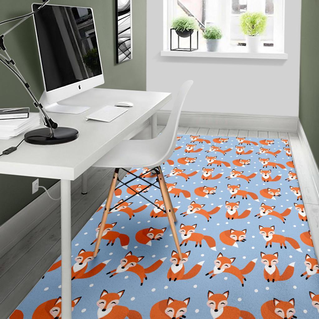 Fox Snow Pattern Print Floor Mat-grizzshop