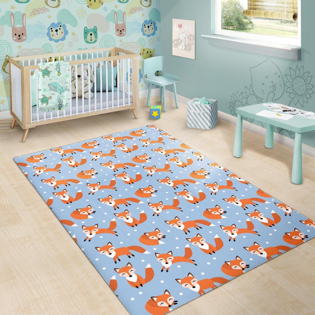 Fox Snow Pattern Print Floor Mat-grizzshop